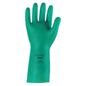 Ansell 37-155-10 Solvex Nitrile Gloves, Gauntlet Cuff, Unlined, 15 mil, Size 10, Green
