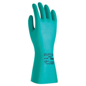 Ansell 37-175-10 Solvex Nitrile Gloves, Gauntlet Cuff, Cotton Flock Lined, 15 mil, Size 10, Green