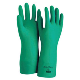 Ansell 37-175-9 Solvex Nitrile Gloves, Gauntlet Cuff, Cotton Flock Lined, 15 mil, Size 9, Green