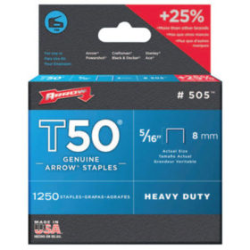 Arrow Fastener T50 Type Staples, 5/16 in L x 3/8 in W (505)