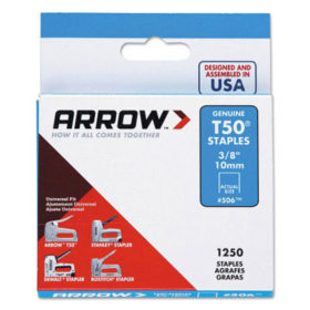 Arrow Fastener 50824 T50 Type Staples, 1/2 in L x 3/8 in W
