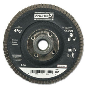 Anchor Products 41391 Abrasive High Density Flap Discs, 4 1/2 in, 60 Grit, 5/8 in-11 Arbor, 12,000 rpm