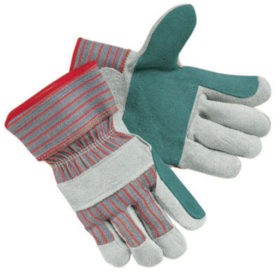 MCR Safety 1211J Industrial Standard Shoulder Split Gloves, Large, Leather, Gray w/Red Stripes
