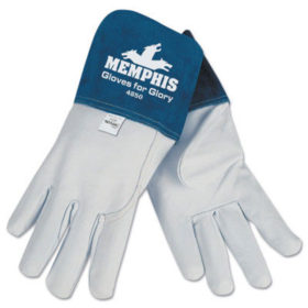 MCR Safety 4850L Goat Mig/Tig Welders Gloves, Premium Grade Grain Goatskin, Large, White/Blue
