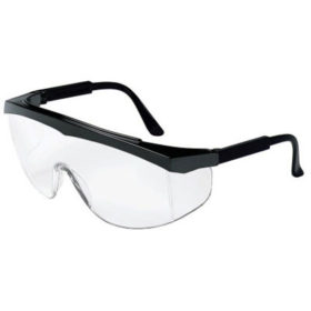 MCR Safety SS110 Stratos Spectacles, Clear Lens, Polycarbonate, Scratch-Resistant, Black Frame