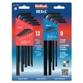 Eklind Tool 10222 Hex-L Key Set, 22 per card, Hex Tip, Inch/Metric, Long Arm