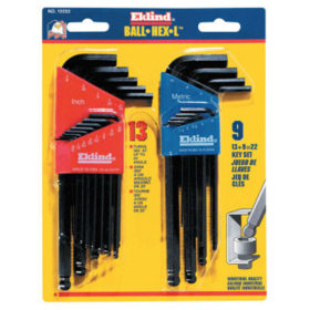 Eklind Tool 13222 Ball-Hex-L Key Sets, 22 per set, Hex Ball Tip, Inch/Metric, Black Oxide