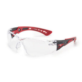 Bolle 41080 Rush+ Series Safety Glasses, Clear Lens, Anti-Fog/Anti-Scratch, Gray/Red Temple
