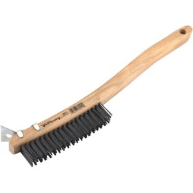 Forney 13-11/16 In. Curved Wood Handle Wire Brush with Carbon Steel Bristles (70511)