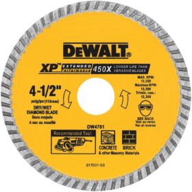 DEWALT Extended Performance 4-1/2 In. Turbo Rim Dry/Wet Cut Diamond Blade (DW4701)