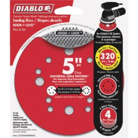 Diablo 5 In. 320-Grit Universal 12-Hole Vented Sanding Disc with Hook and Lock Backing (4-Pack) (DCD050320H04G)