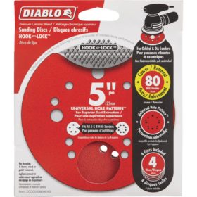 Diablo 5 In. 80-Grit Universal Hole Pattern Vented Sanding Disc with Hook and Lock Backing (4-Pack) (DCD050080H04G)