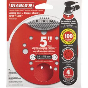 Diablo 5 In. 100-Grit Universal Hole Pattern Vented Sanding Disc with Hook and Lock Backing (4-Pack) (DCD050100H04G)