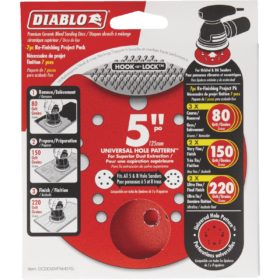 Diablo 5 In. Assorted (80/150/220-Grit) Universal Hole Pattern Vented Sanding Disc with Hook and Lock Backing (7-Pack) (DCD050VFNH07G)