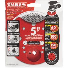 Diablo 5 In. Assorted (60/100/150-Grit) Universal Hole Pattern Vented Sanding Disc with Hook and Lock Backing (7-Pack) (DCD050VGPH07G)