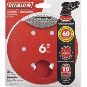 Diablo 6 In. 60-Grit 6-Hole Pattern Vented Sanding Disc with Hook and Lock Backing (10-Pack) (DCD060060H10G)