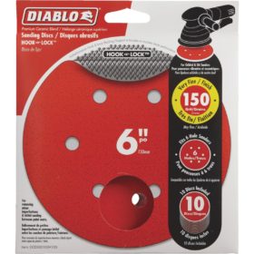 Diablo 6 In. 150-Grit 6-Hole Pattern Vented Sanding Disc with Hook and Lock Backing (10-Pack) (DCD060150H10G)