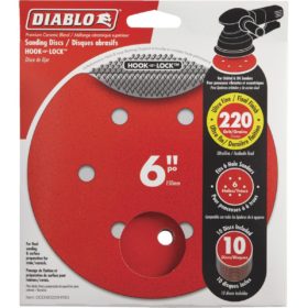 Diablo 6 In. 220-Grit 6-Hole Pattern Vented Sanding Disc with Hook and Lock Backing (10-Pack) (DCD060220H10G)
