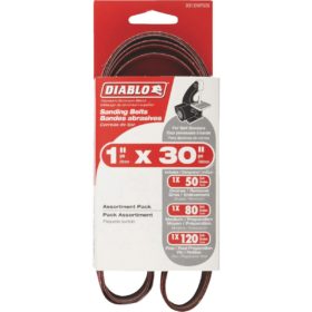 Diablo 1 In. x 30 In. 50/80/120 Grit General Purpose Sanding Belt (3-Pack) (DCB130VGPS03G)