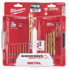 Milwaukee Electric 48-89-4630 Shockwave 15-Piece Impact Duty Titanium Hex Shank Drill Bit Set