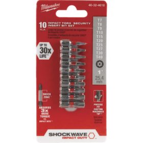 Milwaukee 48-32-4618 Shockwave 10-Piece Torx Security Insert Impact Screwdriver Bit Set