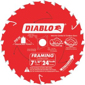 Diablo 7-1/4 In. 24-Tooth Framing Circular Saw Blade (D0724X)
