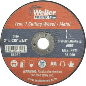 Weiler Vortec Type 1 3 In. x 1/32 In. x 3/8 In. Metal/Plastic Cut-Off Wheel (36536)