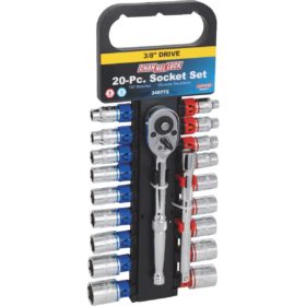Channellock Standard and Metric 3/8 In. Drive 6-Point Shallow Ratchet & Socket Set (20-Piece) (346772)