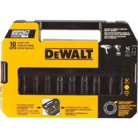 DEWALT Standard 1/2 In. Drive 6-Point Deep Impact Driver Set (10-Piece) (DW22812)