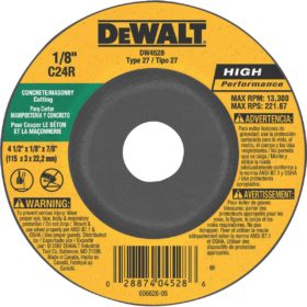 DEWALT HP Type 27 4-1 In. x 1/8 In. x 7/8 In. Masonry Cut-Off Wheel (DW4528)
