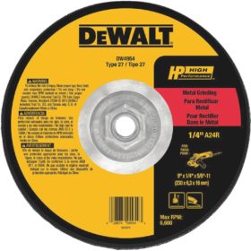 DEWALT HP Type 27 9 In. x 1/4 In. x 5/8 In.-11 Metal Grinding Cut-Off Wheel (DW4954)