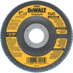 DEWALT 4-1/2 In. 80-Grit Type 29 High Performance Zirconia Angle Grinder Flap Disc (DW8309)