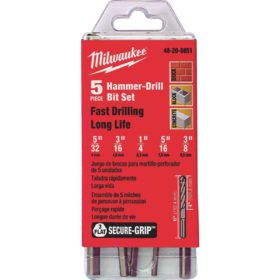 Milwaukee Electric 48-20-8851 5-Piece 3-Flat Secure-Grip Masonry Drill Bit Set