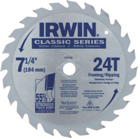 Irwin Classic Series 7-1/4 In. 24-Tooth Framing/Ripping Circular Saw Blade (15130G)