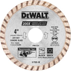 DEWALT High Performance 4 In. Turbo Rim Dry/Wet Cut Diamond Blade (DW4724)