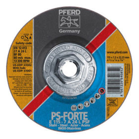 Pferd Depressed Center Wheel, 4 1/2 in Dia, 1/4 Thick, 5/8 Arbor, 24 Grit Alum. Oxide (61001)
