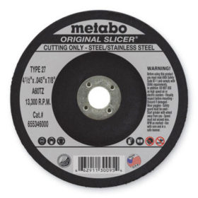 Metabo 55346 Slicer Cutting Wheel, 4 1/2 in Dia, .045 in Thick, 60 Grit Alum. Oxide