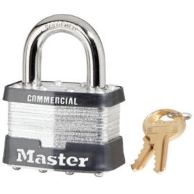Master Lock 5DCOM No. 5 Laminated Steel Pin Tumbler Padlocks, 3/8"Dia, 1"L X 15/16"W, Silver/Black