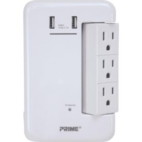 Prime Wire & Cable 6 Power & 2 USB White Rotating Surge Tap USB Charger (PBRUSB346S-A)