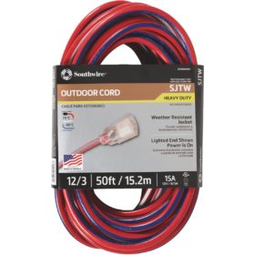Southwire Wounded Warrior Project 50 Ft. 12/3 Indoor/Outdoor Red, White, & Blue Striped Patriotic Extension Cord (2548SWUSA1)