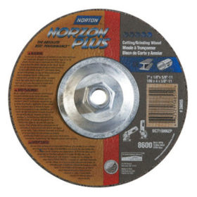 Norton Abrasives 66252938855 Type 27 NorZon+ Depressed Center Wheel, 7" Dia, 1/8" Thick, 5/8"-11 Arbor, 10/PK
