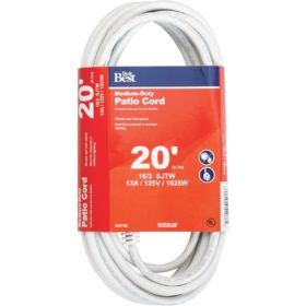 Do it Best 20 Ft. 16/3 Medium-Duty White Patio Extension Cord (OU-JTW163-20X-WH)