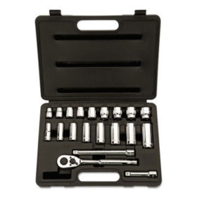 Stanley 85-404 20 Piece Standard & Deep Socket Sets, 3/8 in, 12 Point