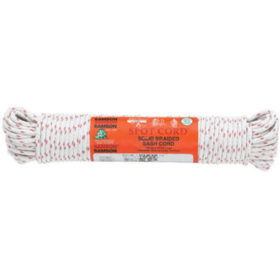 Samson Rope 002020001060 Interlocked Sash Cords, 1,350 lb Cap., 100 ft, Cotton, White