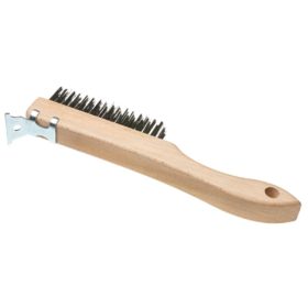 Best Look Wood Shoe Handle Wire Brush with Metal Scraper (402)