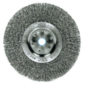 Weiler Brush 01075 Narrow Face Crimped Wire Wheel, 6 in D x 3/4 in W, .014 in Steel Wire, 6,000 rpm