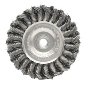 Weiler Brush 08044 Standard Twist Knot Wire Wheel, 4 in D x 1/2 in W, .014 in Steel, 1/2-3/8 Arbor