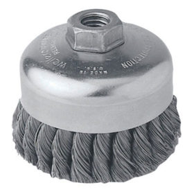 Weiler Brush 12306 Single Row Heavy-Duty Knot Wire Cup Brush, 4 in Dia., 5/8-11 UNC, .014 Steel