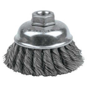 Weiler Brush 12736 Single Row Heavy-Duty Knot Wire Cup Brush, 3 1/2 in Dia., 5/8-11 UNC, .014 Steel