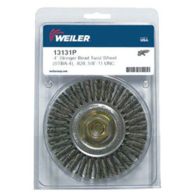Weiler Brush 13131P RoughneckÂ® Stringer Bead Wheel, 4 in D x 3/16 in W, .02 Steel Wire, Retail Pack